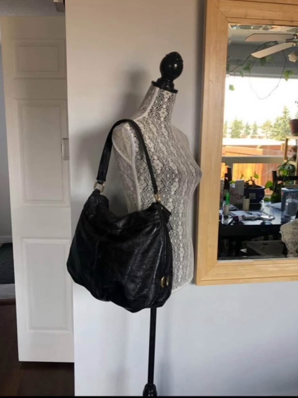 Brand New Co Lab Boho Gothcore Shoulder Bag Purse. Metallic Shiny Black.